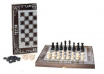 Игра 2в1 малая венге, рисунок серебро с обиходными деревянными шахматами "Объедовские"