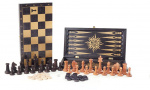 Игра 3в1 малая черная, рисунок золото с гроссмейстерскими буковыми шахматами (нарды, шахматы, шашки)
