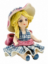 Фигурка керамическая Кукла в синем платье с розовым бантом